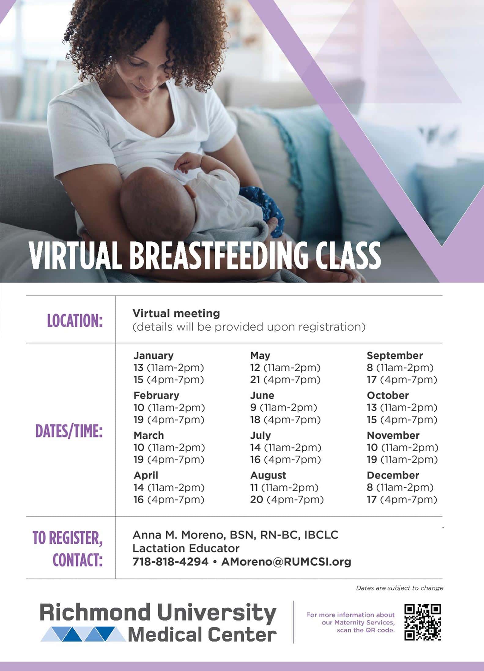 Flyer for virtual breastfeeding class
