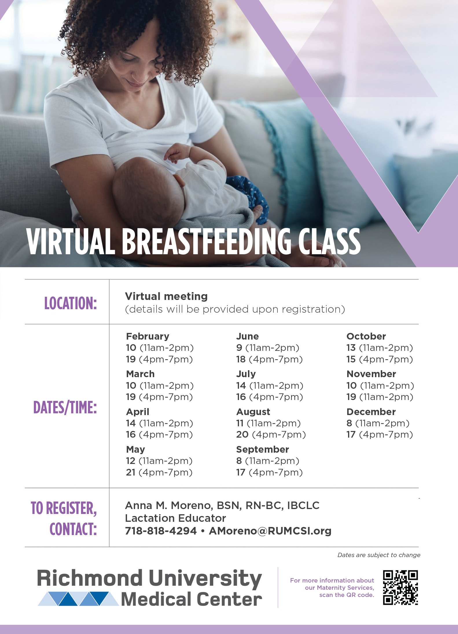 Flyer for virtual breastfeeding class